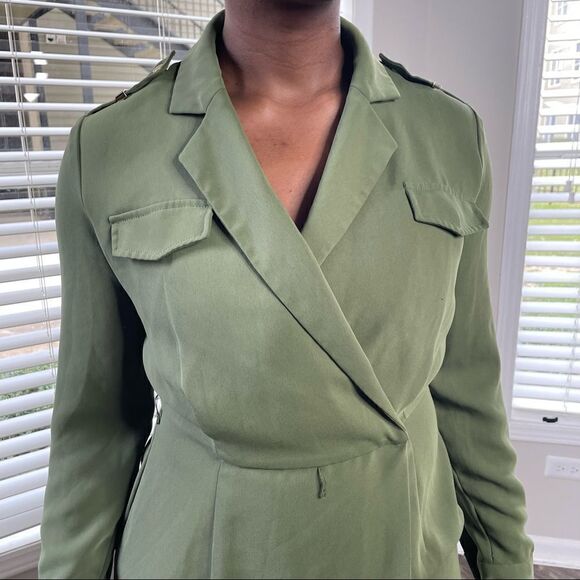 Calvin Klein CL Army Olive Green Wrap Dress with Gold epaulettes - Picture 13 of 16